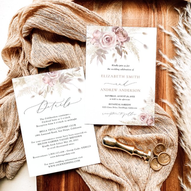 Convites Casamento Elegante Blush Dusty Rosa Floral Dois-em (Criador carregado)