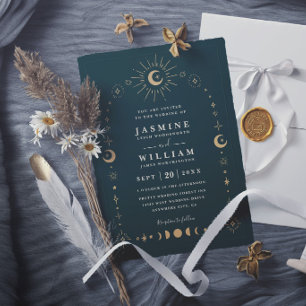 Convites Casamento Elegante Boho Celestial Galáxia Lua Noit