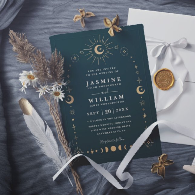 Convites Casamento Elegante Boho Celestial Galáxia Lua Noit (Criador carregado)