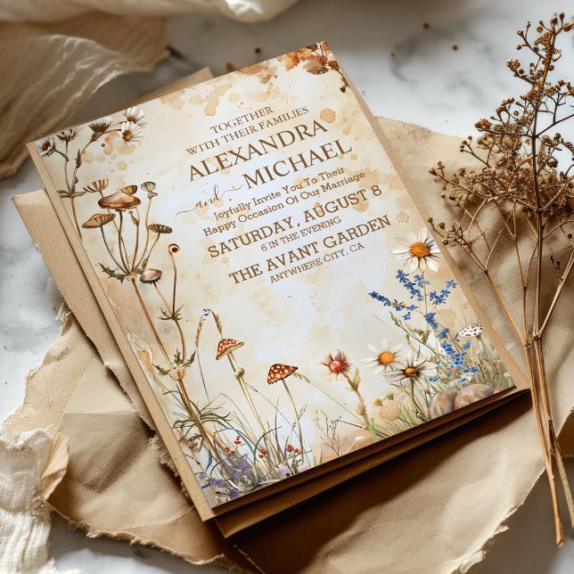 Convites Casamento Elegante Boho com Flores Silvestres (Criador carregado)