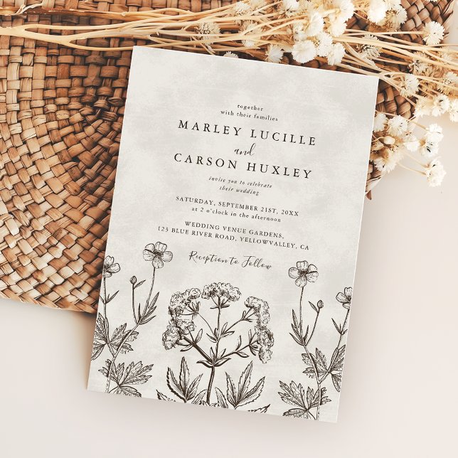 Convites Casamento Elegante Boho com Textura Branca de Flor (Criador carregado)