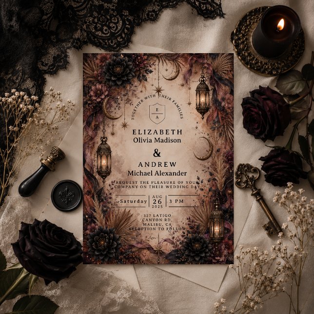 Convites Casamento Elegante Boho Góthico (Criador carregado)