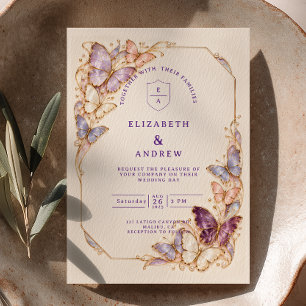 Convites Casamento Elegante Borboleta Pérola Dourada