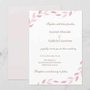 Convites Casamento Elegante Botânico de Folhas Rosa Esmaga