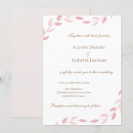 Convites Casamento Elegante Botânico de Folhas Rosa Esmagad