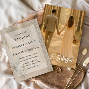 Convites Casamento Elegante Botânico Neutro de Sobreposição