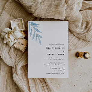 Convites Casamento Elegante Botânico Rustic Dusty Blue