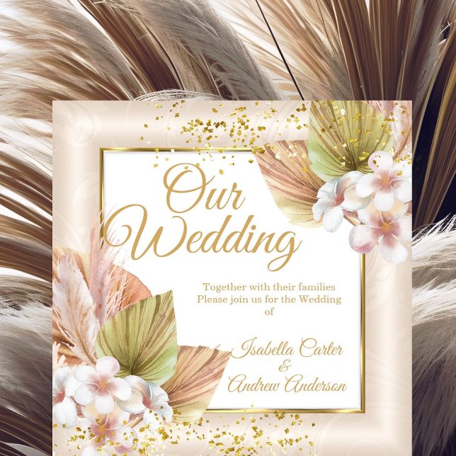 Convites Casamento Elegante Branco Creme Boho Floral Dourad (Criador carregado)