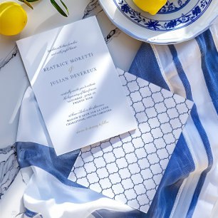 Convites Casamento Elegante Branco e Azul Mediterrâneo