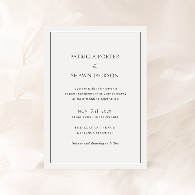 Convites Casamento Elegante Branco e Negro Simples (Criador carregado)