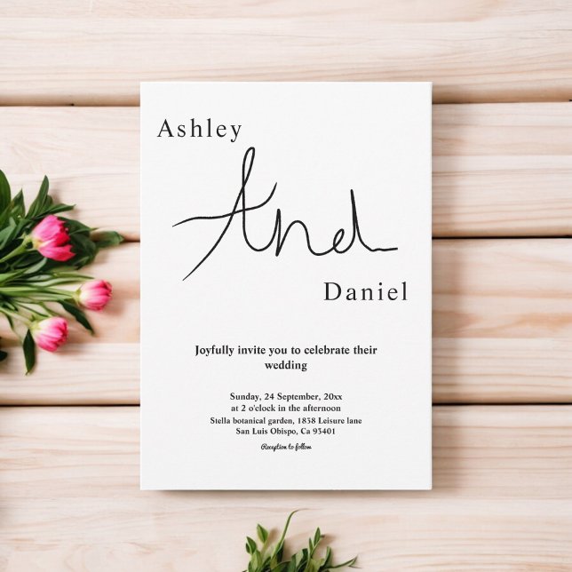 Convites Casamento Elegante Branco E Preto Chic Mínimo (Criador carregado)