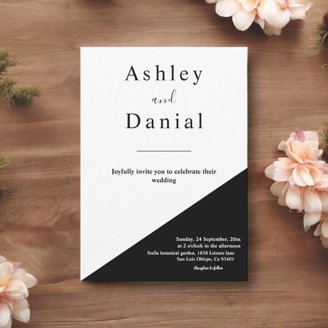 Convites Casamento Elegante Branco E Preto Quadrado Moderno (Criador carregado)