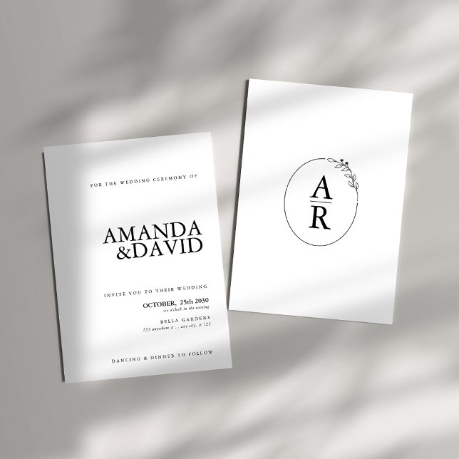 Convites Casamento Elegante Branco e Preto Simples (Criador carregado)