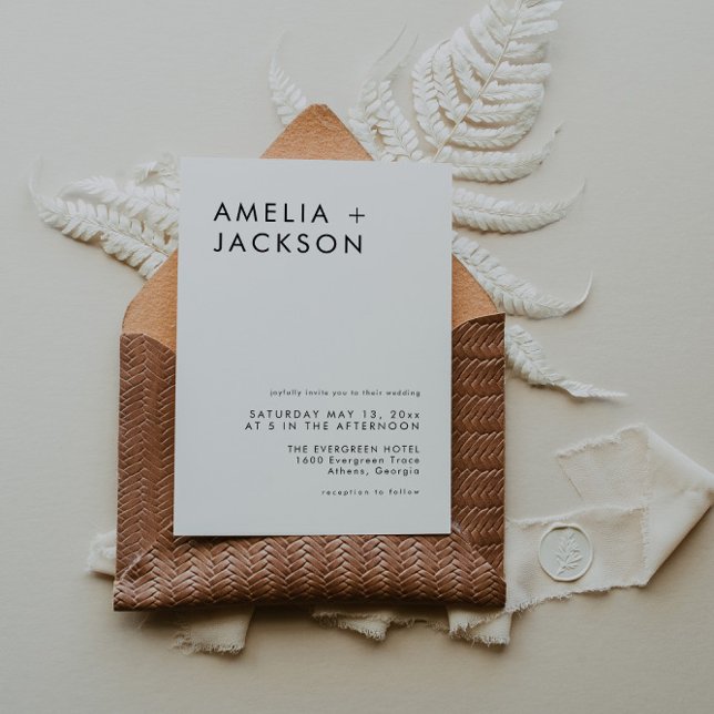 Convites Casamento Elegante Branco E Preto Simples (Criador carregado)