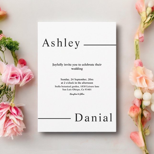 Convites Casamento Elegante Branco E Preto Simples Moderno (Criador carregado)