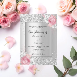 Convites Casamento elegante branco-rosa floral