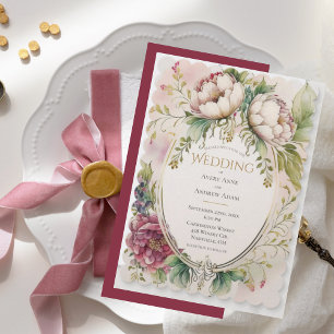Convites Casamento Elegante Burgundy com Bordas Arredondada