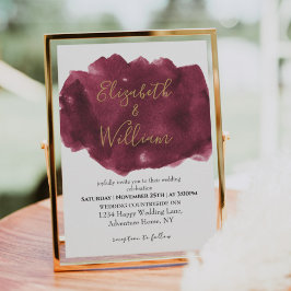 Convites Casamento Elegante Burgundy e Dourado Watercolor