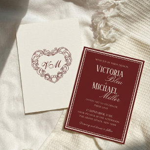 Convites Casamento Elegante Burgundy Marfim Chic