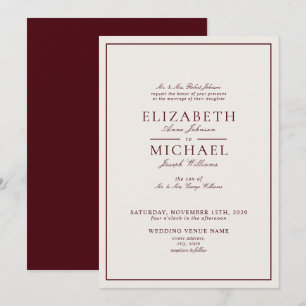Convites Casamento Elegante Burgundy Marfim Roteiro Clássic