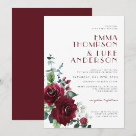 Convites Casamento Elegante Burgundy Red Floral Marsala Mar