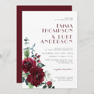 Convites Casamento Elegante Burgundy Red Floral Marsala Mar