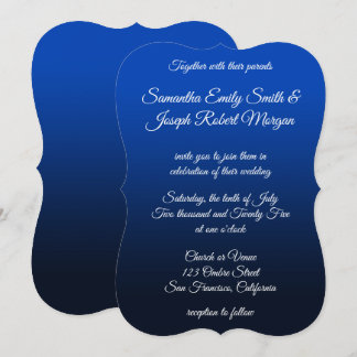 Convites Casamento Elegante Caligrafia Ombre Azul Marinho