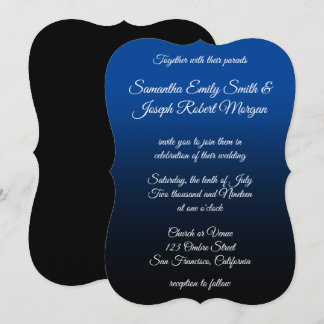 Convites Casamento Elegante Caligrafia Ombre Preto Azul Pro
