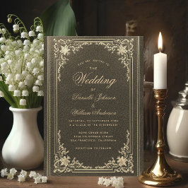 Convites Casamento Elegante Caligrafia Preto Dourado Vintag
