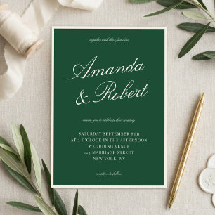 Convites Casamento Elegante Caligrafia Verde Dinheiro Antig