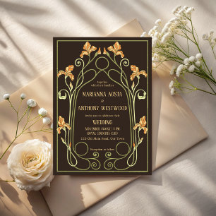 Convites Casamento elegante castanho escuro Art nouveau
