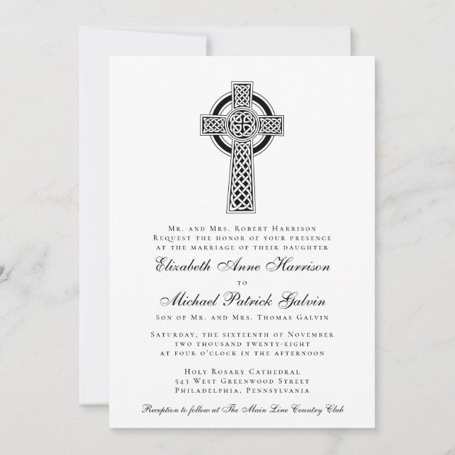 Convites Casamento Elegante Celtic Cross (Frente)