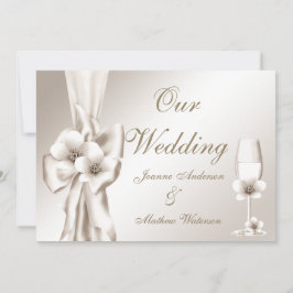 Convites Casamento Elegante Champanhe Floral Creme Laço