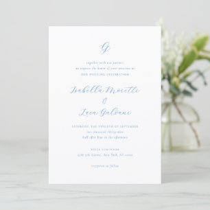 Convites Casamento Elegante Chic de Costa Azul e Branco
