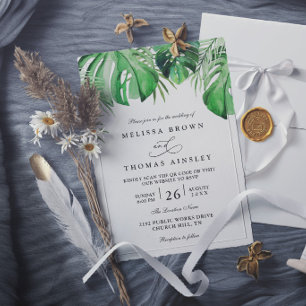 Convites Casamento Elegante Chic Folha de Palmeira Aquarela