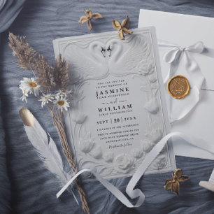 Convites Casamento Elegante Cisne Art Nouveau Relevo Falso