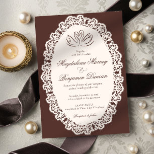 Convites Casamento Elegante Cisne Marrom Marfim Vintage