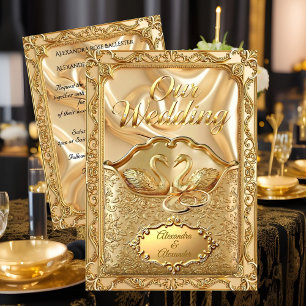 Convites Casamento Elegante Cisnes Dourados Anéis Ouro Diam