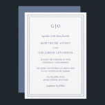 Convites Casamento Elegante Clássico Azul Gertrude Dusty<br><div class="desc">Convite de casamento azul empoeirado estilo clássico com um design simples e mínimo com seu monograma no topo e seus detalhes de evento cercados por uma dupla borda. As fontes se alternam entre um script elegante, um serif tradicional e fontes sans serif minimalistas. Este convite é excelente para um casamento...</div>