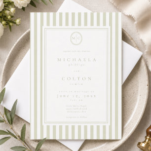 Convites Casamento Elegante Clássico com Listra Verde Sage 