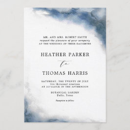 Convites Casamento Elegante Clássico de Cor Azul-Moluca