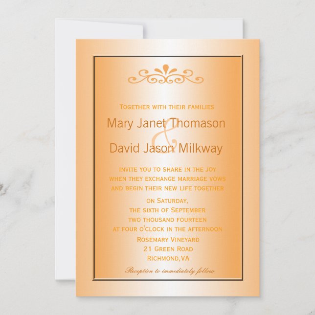 Convites Casamento elegante, clássico de folhas amarelas de (Frente)