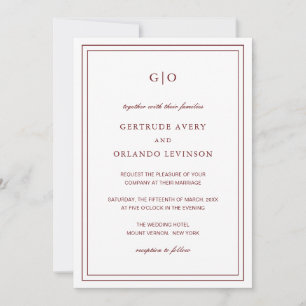 Convites Casamento Elegante Clássico de Gertrude Burgundy W