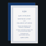 Convites Casamento Elegante Clássico de Gertrude Marinho Az<br><div class="desc">Marinho no estilo clássico convite de casamento azul apresentando um design simples e mínimo com seu monograma no topo e seus detalhes de evento cercados por uma dupla borda. As fontes se alternam entre um script elegante, um serif tradicional e fontes sans serif minimalistas. Este convite é excelente para um...</div>