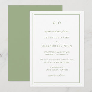 Convites Casamento Elegante Clássico de Gertrude Sage Verde
