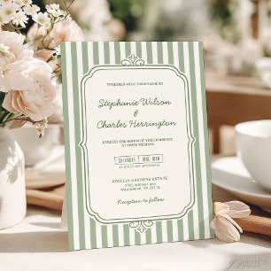 Convites Casamento Elegante Clássico de Sage & Beige Stripe