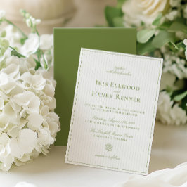 Convites Casamento Elegante Clássico de Sage & Beige Stripe