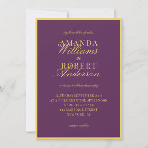 Convites Casamento Elegante Clássico em Ameixa e Amarelo Ol