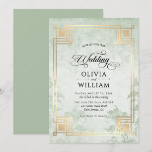 Convites Casamento Elegante Clássico em Verde Sage