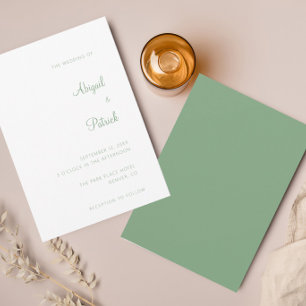 Convites Casamento Elegante Clássico em Verde Sage e Branco